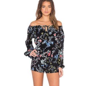 Parker Cloud Romper Woodland Silk Off Shoulder Long Sleeve Jumper Black XS